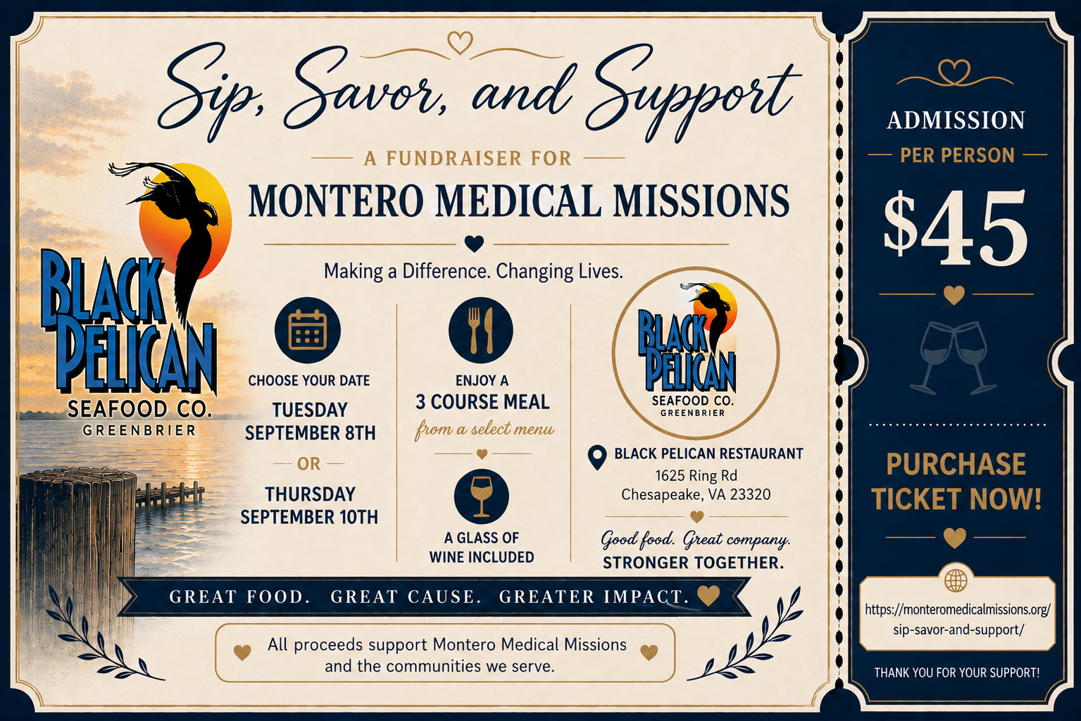 Sip, Savor, and Support — September 8 Ticket